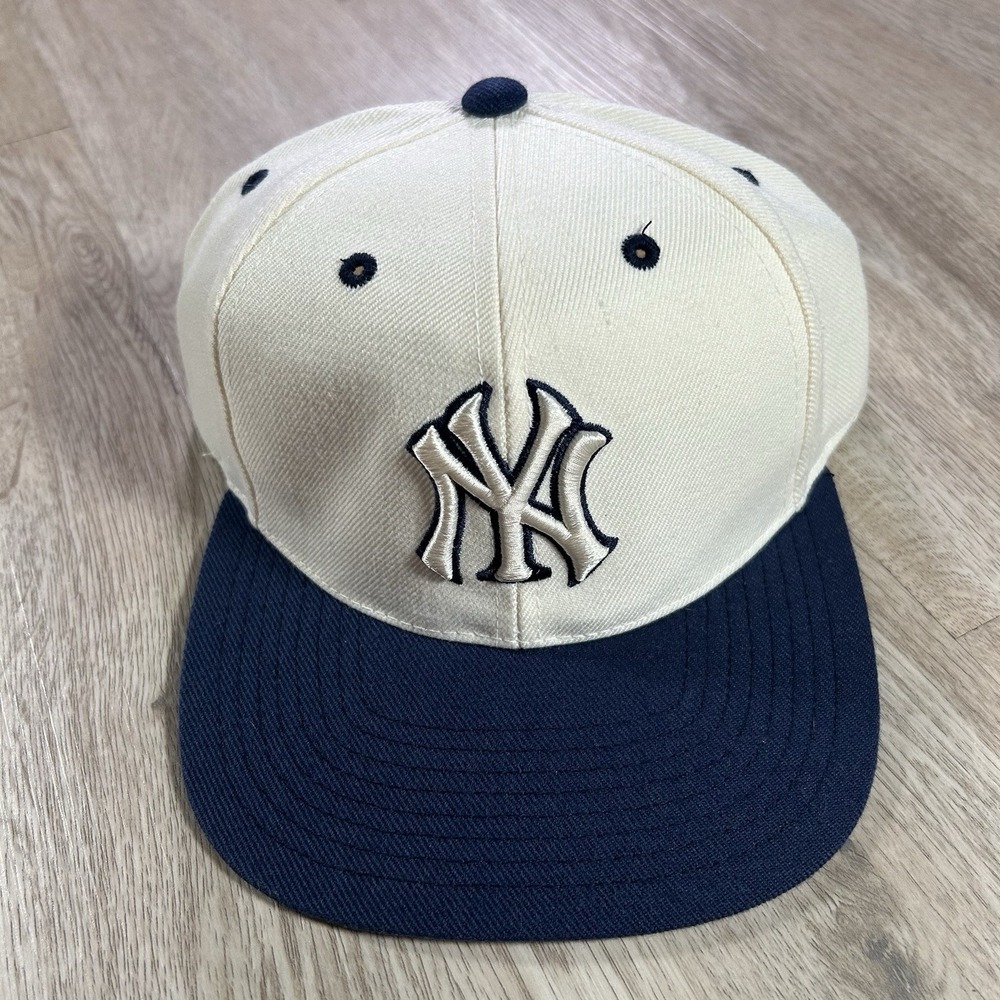 VTG New York Yankees Hat Snapback MLB Baseball Twins Wool Blend White Blue‎ Cap
